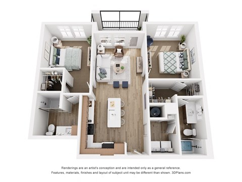 Floor plan for 2 beds, 2 baths, 1123 sqft